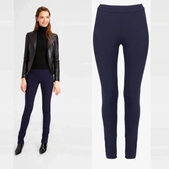 Theory Legging Women Size 2 Navy Bi-Stretch Cotton High-Waisted Ankle Zip Office - Picture 1 of 13